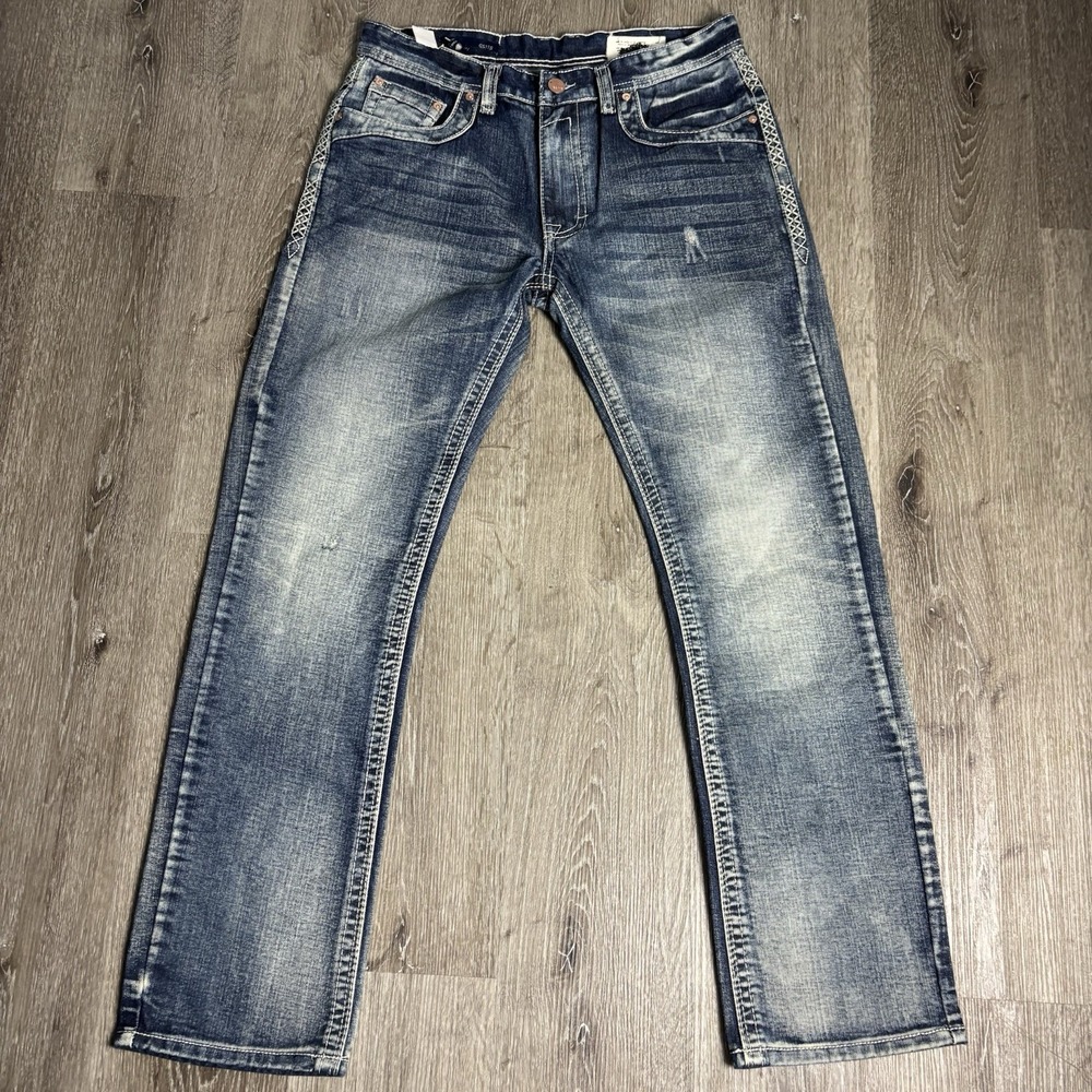 GS-115 Jeans Men's 35x32 Distress Y2K Thick‎ Stitching Urban Streetwear Republic